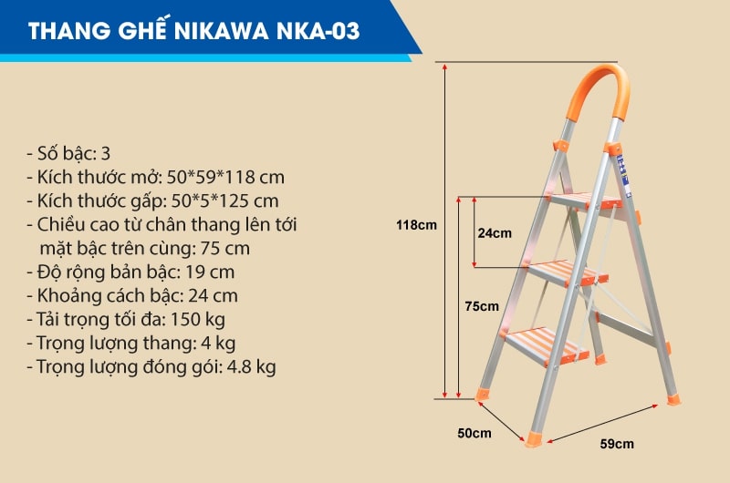 Đặc điểm nổi bật của thang ghế khung nhôm Nikawa NKA-03