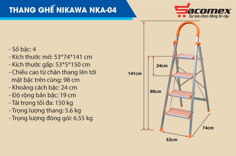 Đặc điểm nổi bật của thang ghế khung nhôm Nikawa NKA-04