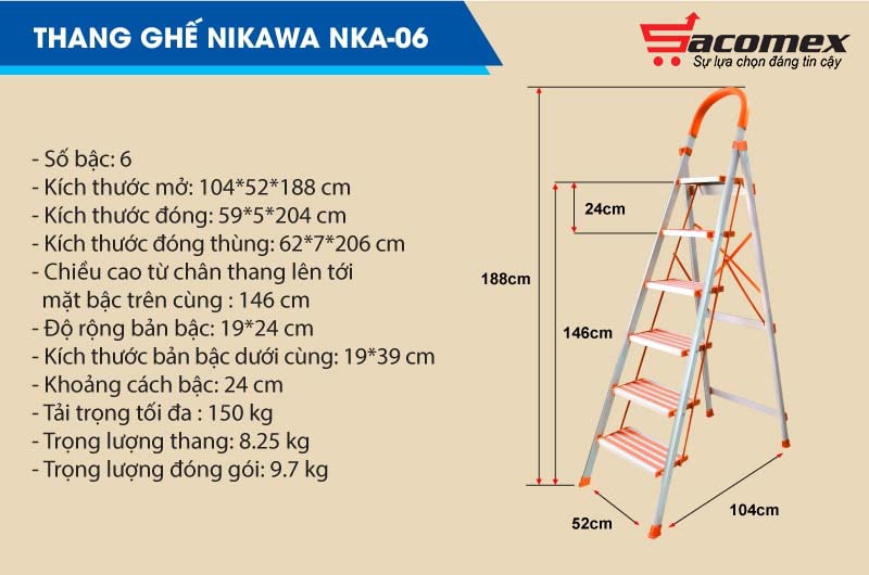 Đặc điểm nổi bật của thang ghế khung nhôm Nikawa NKA-06