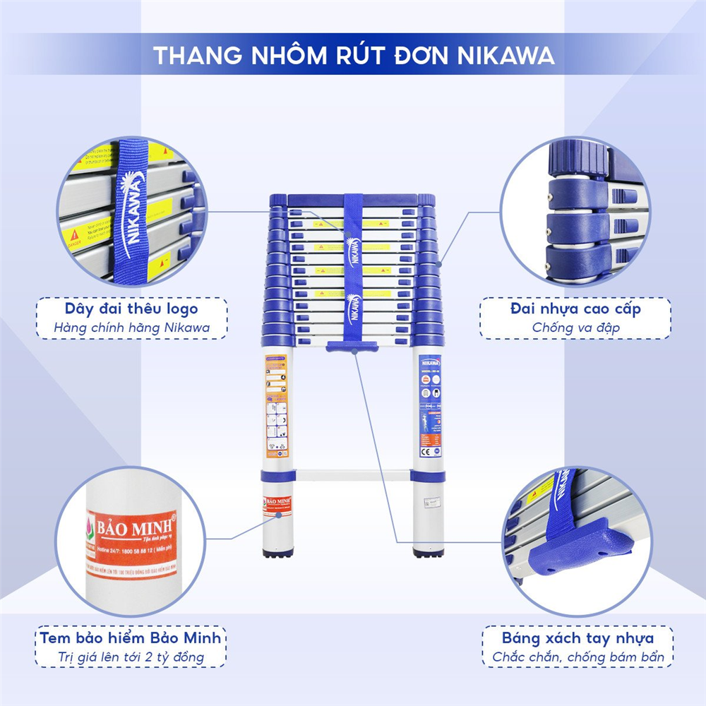 Đặc điểm nổi bật của thang nhôm rút đơn Nikawa NK-60