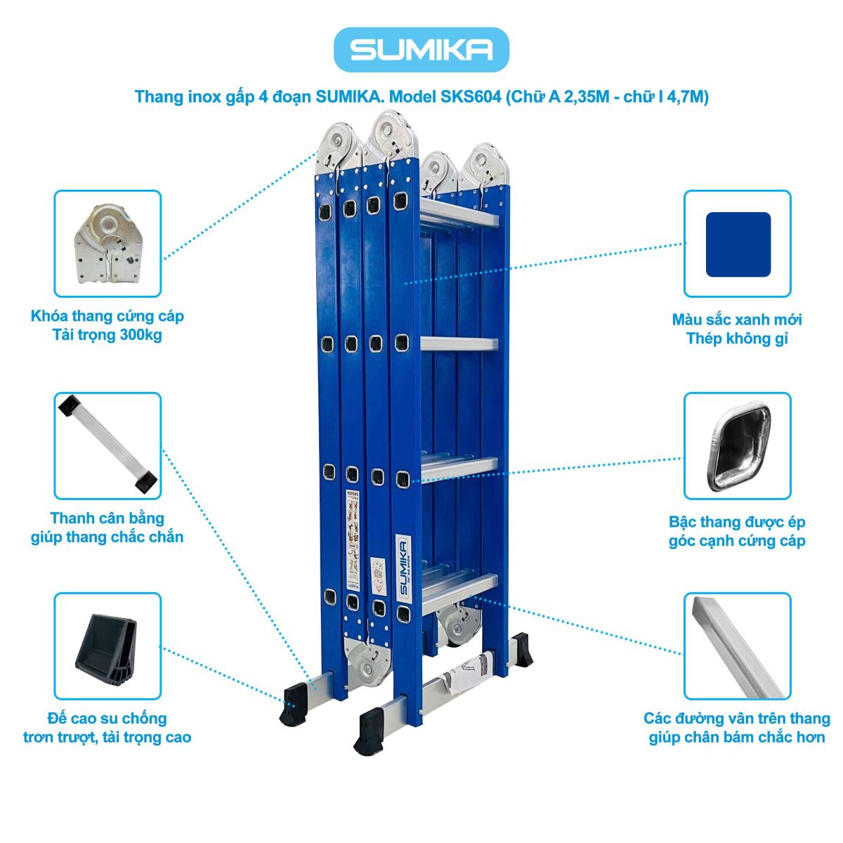 Ưu điểm nổi bật của thang inox gấp đa năng Sumika SKS604