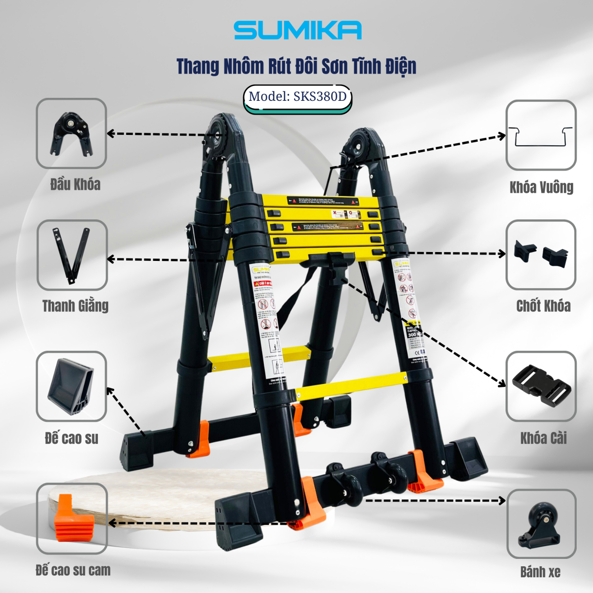 Đặc điểm nổi bật của thang nhôm rút chữ A Sumika SKS380D