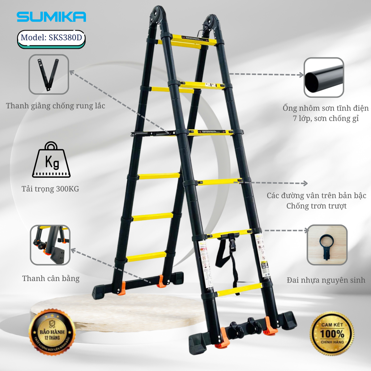 Đặc điểm nổi bật của thang nhôm rút chữ A Sumika SKS380D