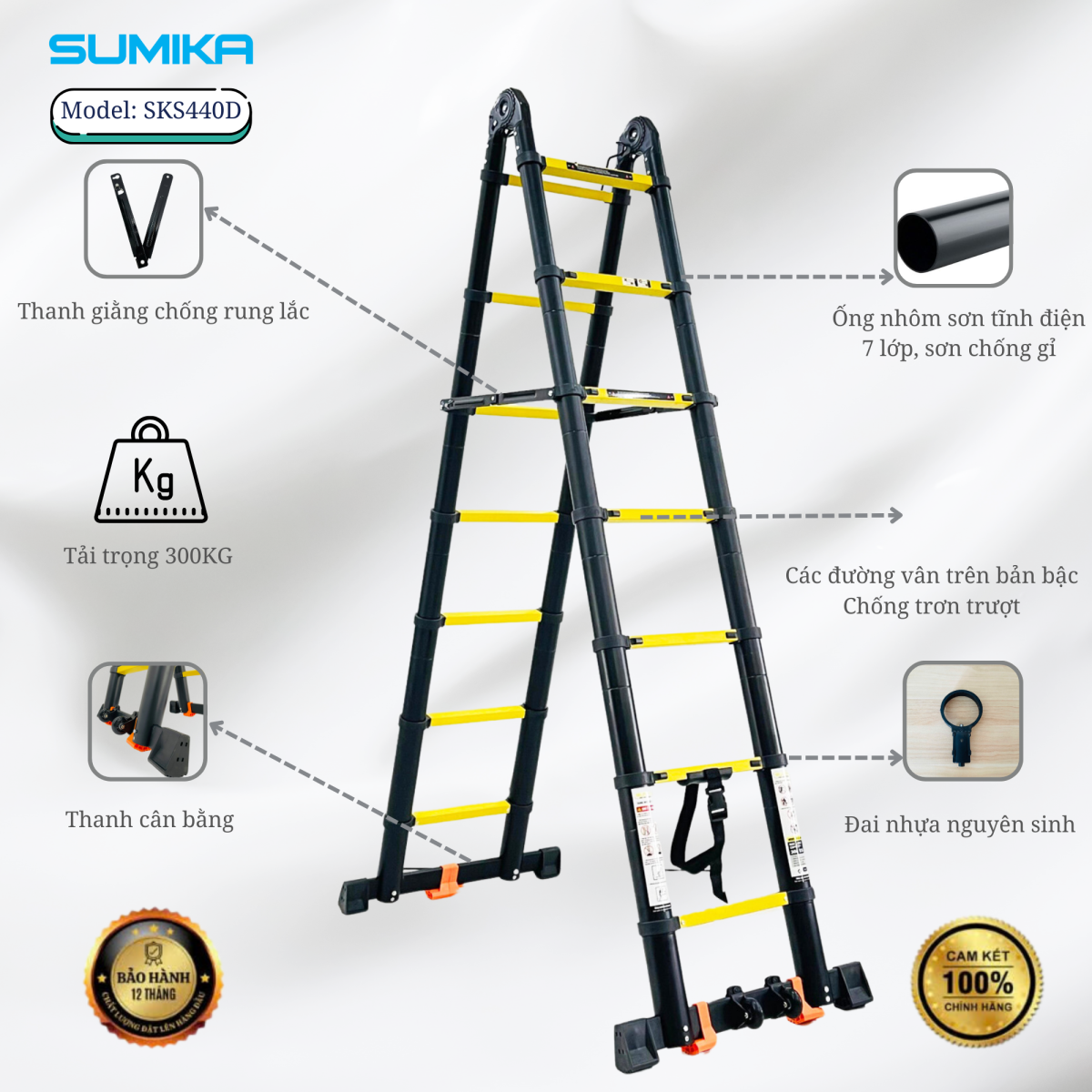 Ưu điểm nổi bật của thang nhôm rút đôi Sumika SKS440D