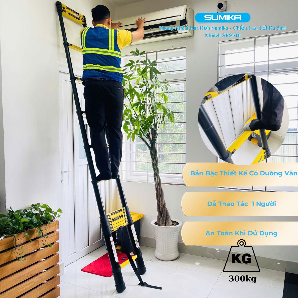 Đặc điểm nổi bật của thang nhôm rút đơn Sumika SKS510 