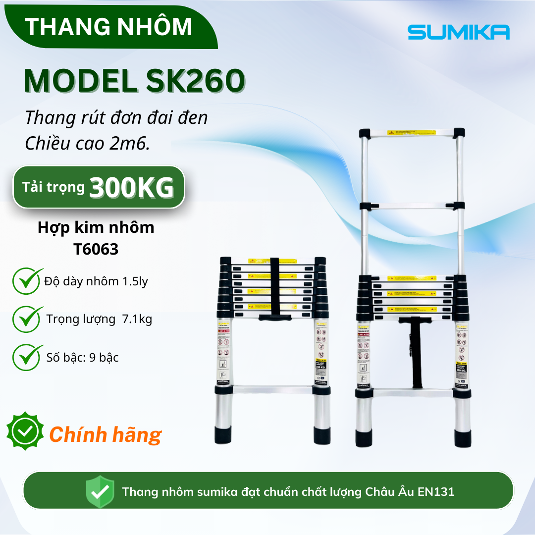Đặc điểm nổi bật của thang nhôm rút đơn Sumika SK260