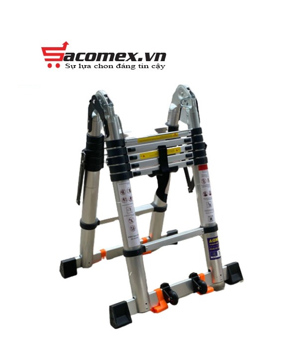 Thang nhôm rút gọn chữ A có bánh xe Ninda ND-38AIS