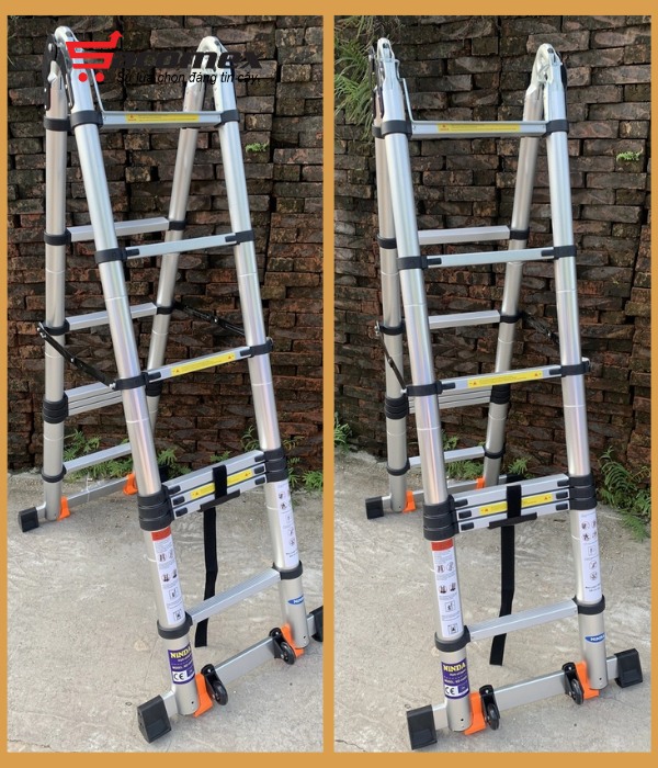 Thang nhôm rút gọn chữ A có bánh xe Ninda ND-44AIS
