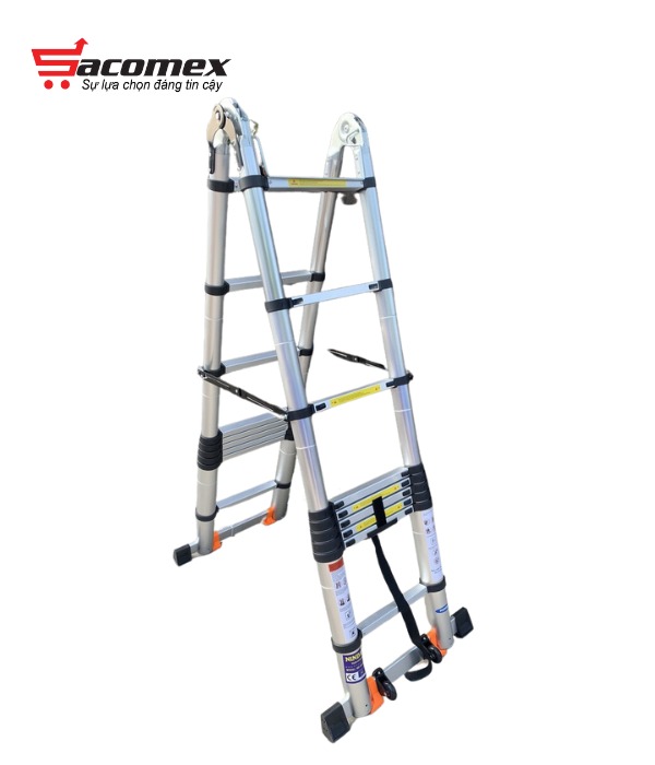 Thang nhôm rút gọn chữ A có bánh xe Ninda ND-56AIS