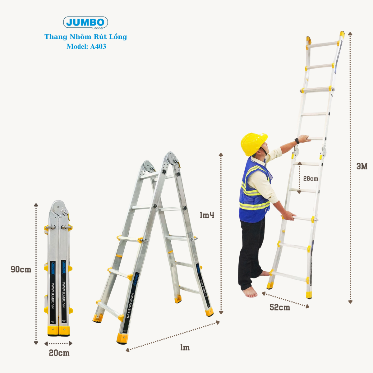 Đặc điểm nổi bật của thang nhôm gấp đa năng Jumbo A403