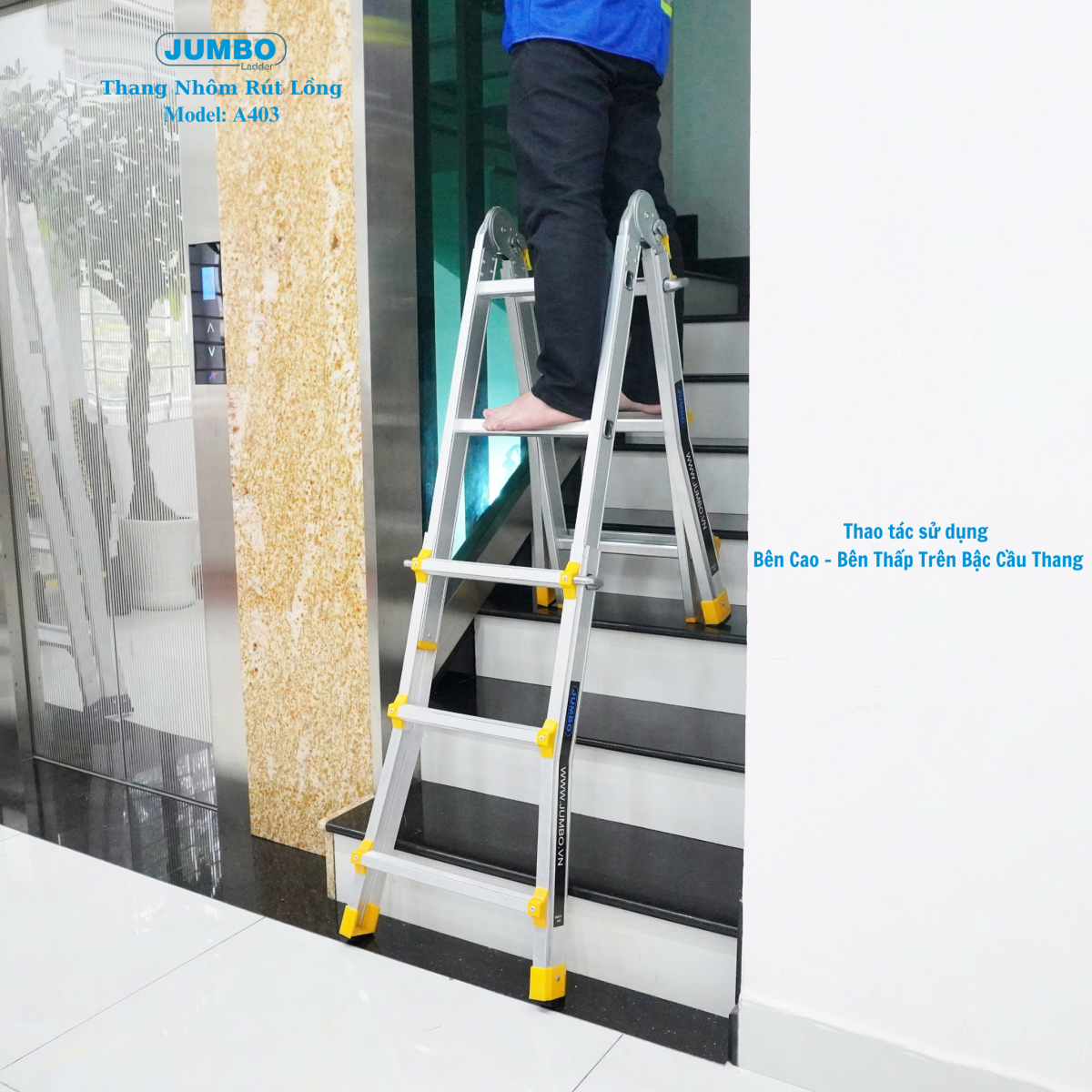 Ứng dụng thực tế của thang nhôm gấp đa năng Jumbo A403