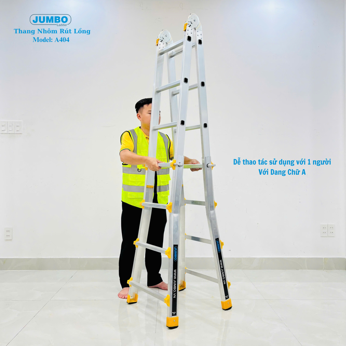 Ứng dụng thực tế của thang nhôm gấp đa năng Jumbo A404