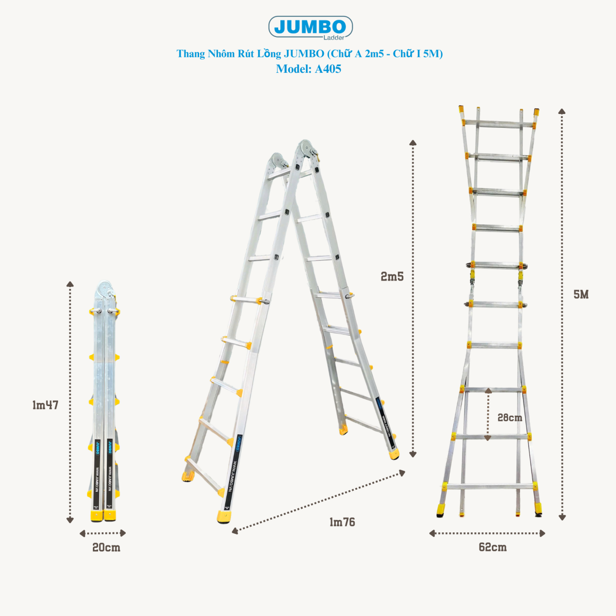 Ưu điểm nổi bật của thang nhôm gấp đa năng Jumbo A405