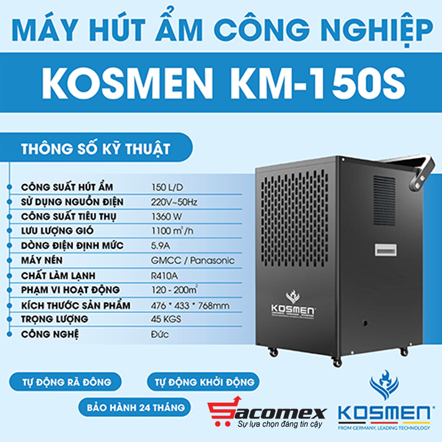may-hut-am-cho-phong-lab-kosmen-km-150s-sacomex