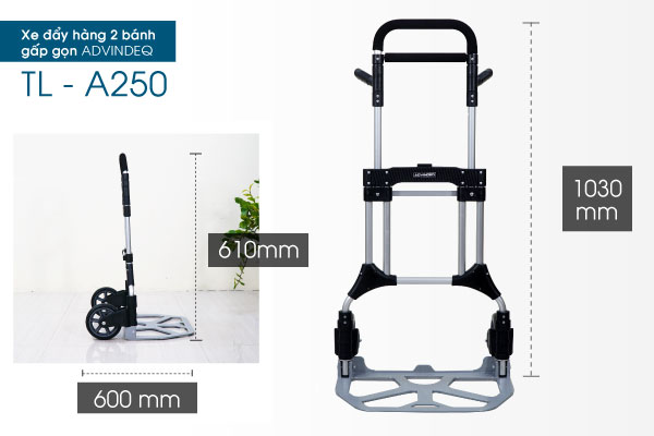  Cấu trúc nhôm cao cấp và thiết kế rút gọn thông minh của xe đẩy hàng 2 bánh rút gọn Advindeq TL-A250