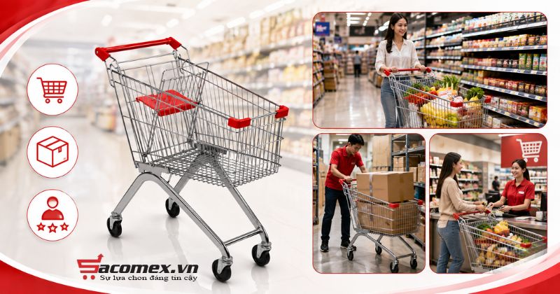 Ứng dụng thực tế của xe đẩy siêu thị dung tích 80L trong đời sống kinh doanh