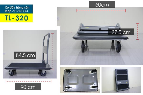 Điểm nhấn đột phá cấu tạo của xe đẩy hàng 4 bánh sàn thép Advindeq TL-320