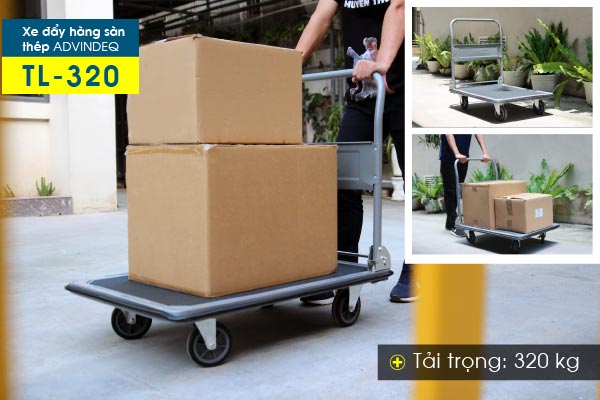 Tải trọng lớn và hiệu quả ứng dụng thực tế của xe đẩy hàng 4 bánh sàn thép Advindeq TL-320