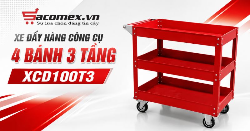 Xe đẩy hàng công cụ 4 bánh 3 tầng XCD100T3