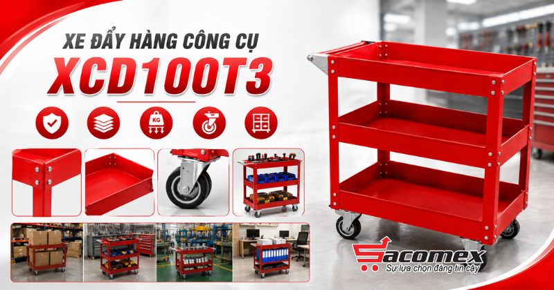 Những ưu điểm nổi bật của xe đẩy hàng công cụ 4 bánh 3 tầng XCD100T3