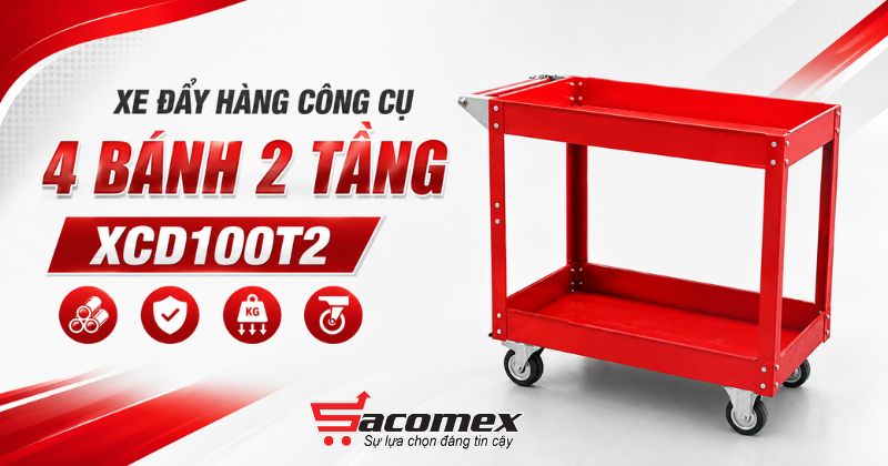 Xe đẩy hàng công cụ 4 bánh 2 tầng XCD100T2