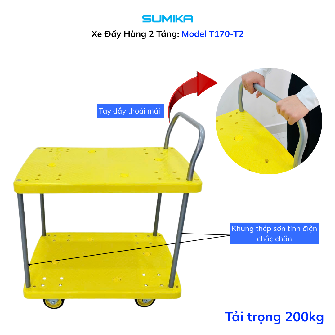 Ưu điểm nổi bật của xe đẩy hàng sàn nhựa Sumika T170-T2