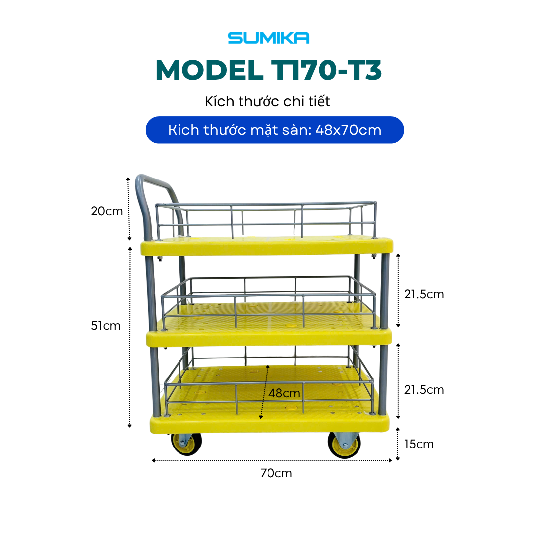 Ưu điểm nổi bật của xe đẩy hàng sàn nhựa Sumika T170-T3