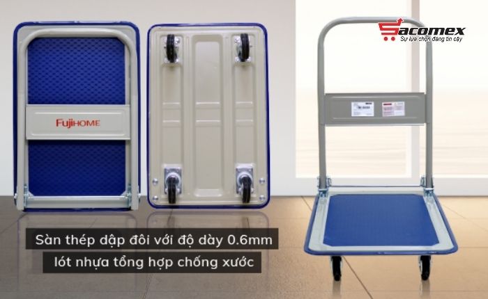 Ưu điểm nổi bật của xe đẩy hàng sàn thép 4 bánh Fujihome SH150