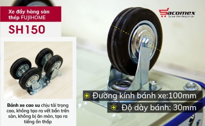 Ưu điểm nổi bật của xe đẩy hàng sàn thép 4 bánh Fujihome SH150