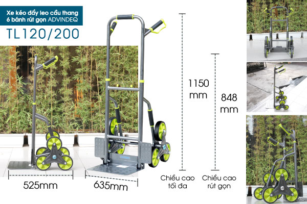 Đặc điểm cấu tạo nổi bật của xe đẩy hàng leo cầu thang Advindeq TL-120/200