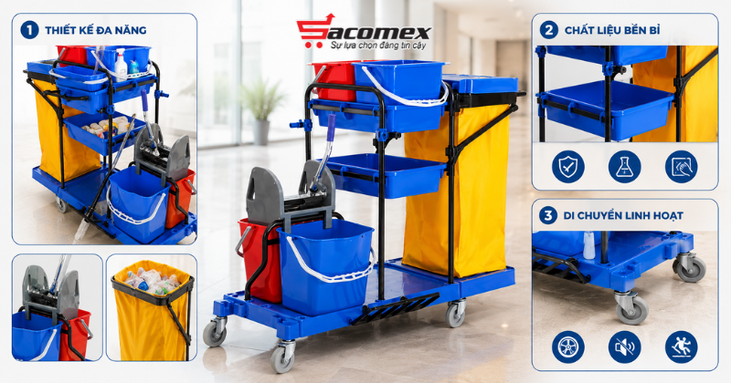 Những ưu điểm nổi bật của Xe đẩy dọn vệ sinh công nghiệp HiClean HC173