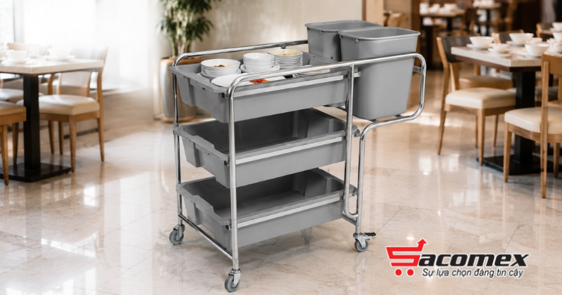 Xe đẩy thu gom bát đĩa và thức ăn HiClean HC168