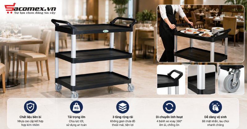 Xe đẩy phục vụ nhà hàng HiClean HC161