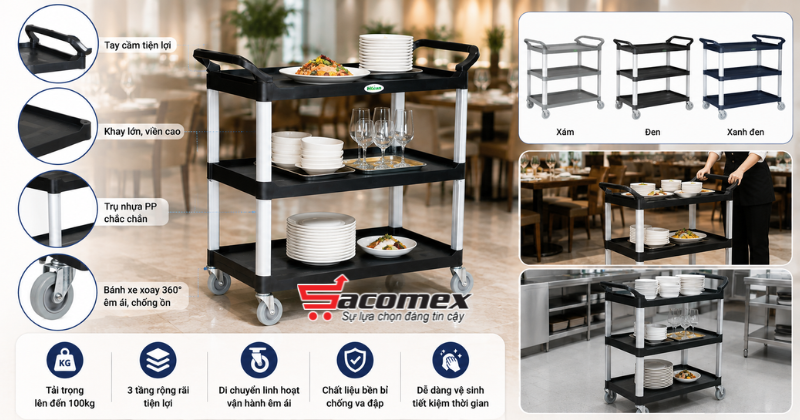 Đặc điểm cấu tạo và ưu điểm của xe đẩy phục vụ nhà hàng HiClean HC161