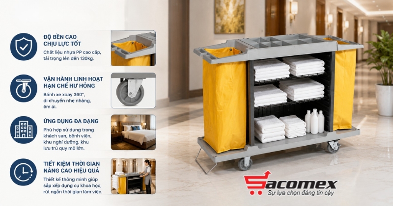 Những ưu điểm nổi bật của xe đẩy làm phòng khách sạn HiClean HC 169