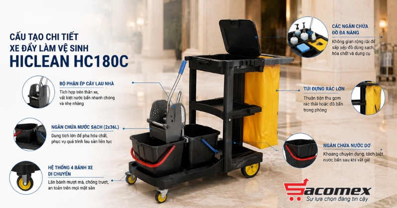 Cấu tạo chi tiết của xe đẩy làm vệ sinh HiClean HC180C