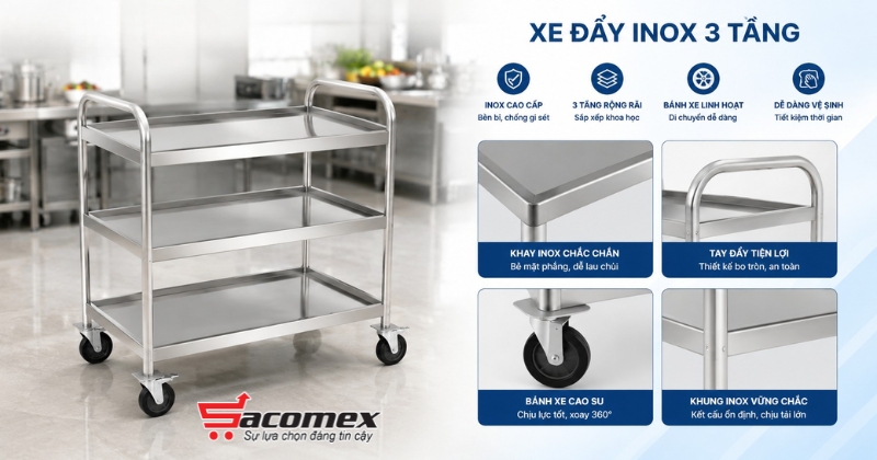 Xe đẩy inox 3 tầng