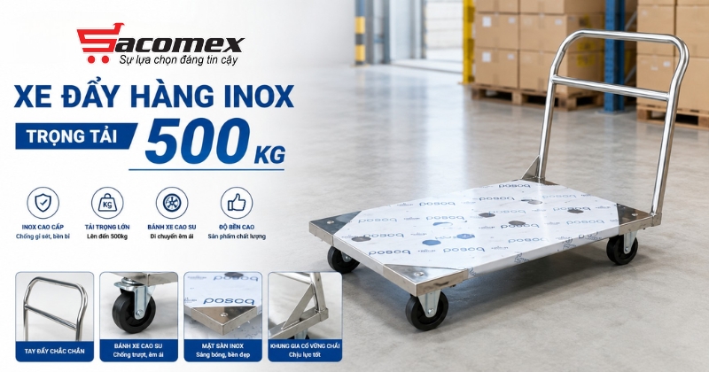 Xe đẩy hàng inox trọng tải 500kg
