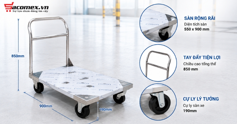 Thiết kế thông minh và tính ứng dụng của xe đẩy hàng inox trọng tải 500kg