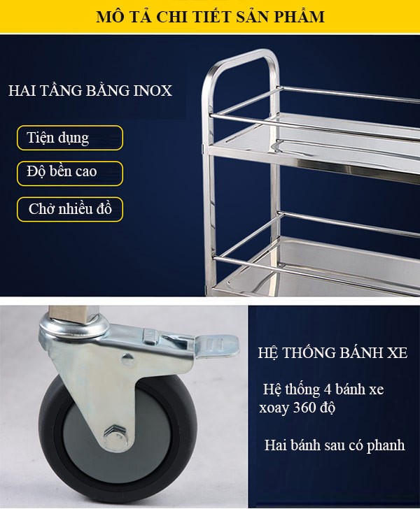 Ưu điểm nổi bật của xe đẩy inox 2 tầng Sacomex NK02