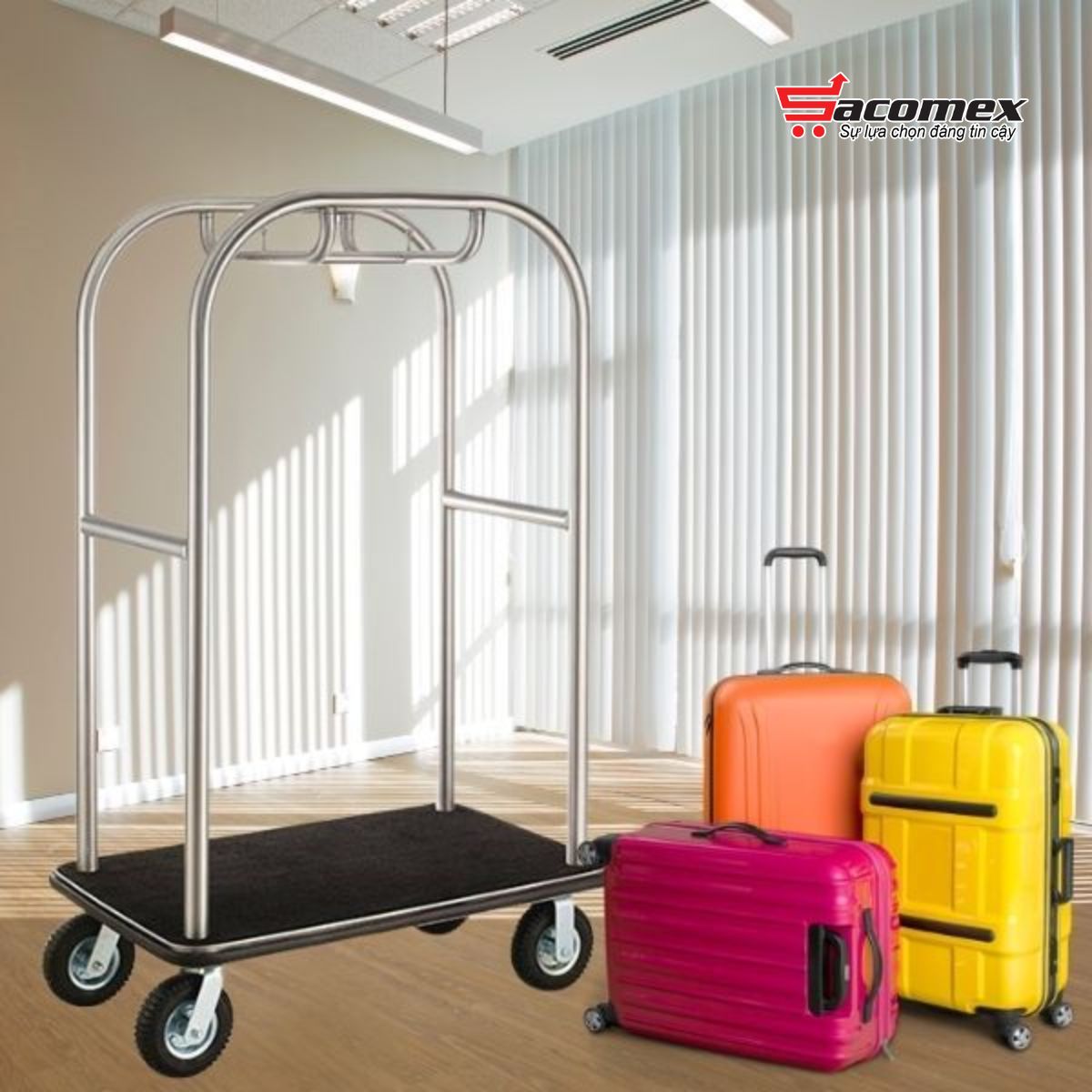 Giới thiệu về xe đẩy hành lý khách sạn inox trắng HTIXL02