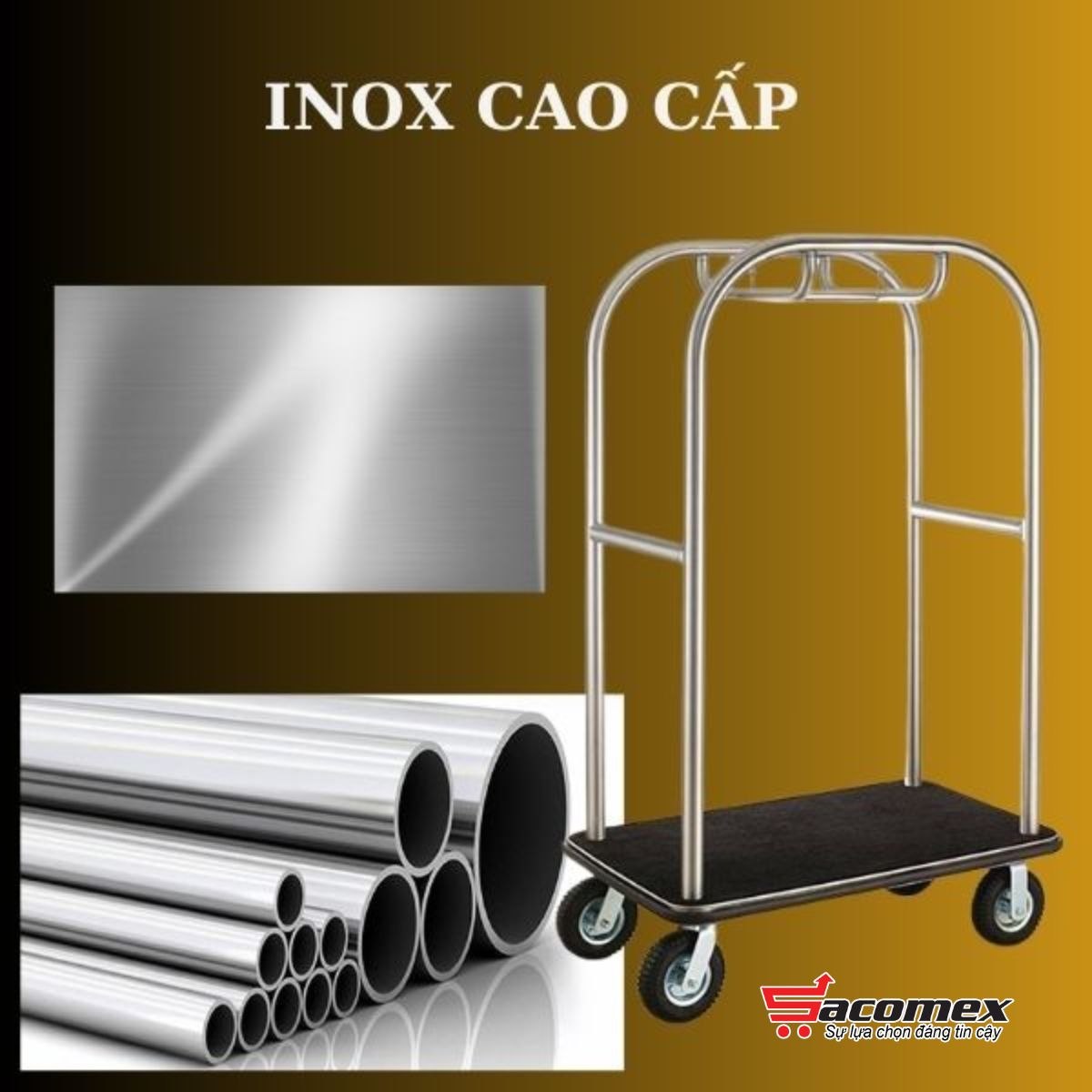 Đặc điểm nổi bật của xe đẩy hành lý khách sạn inox trắng HTIXL02