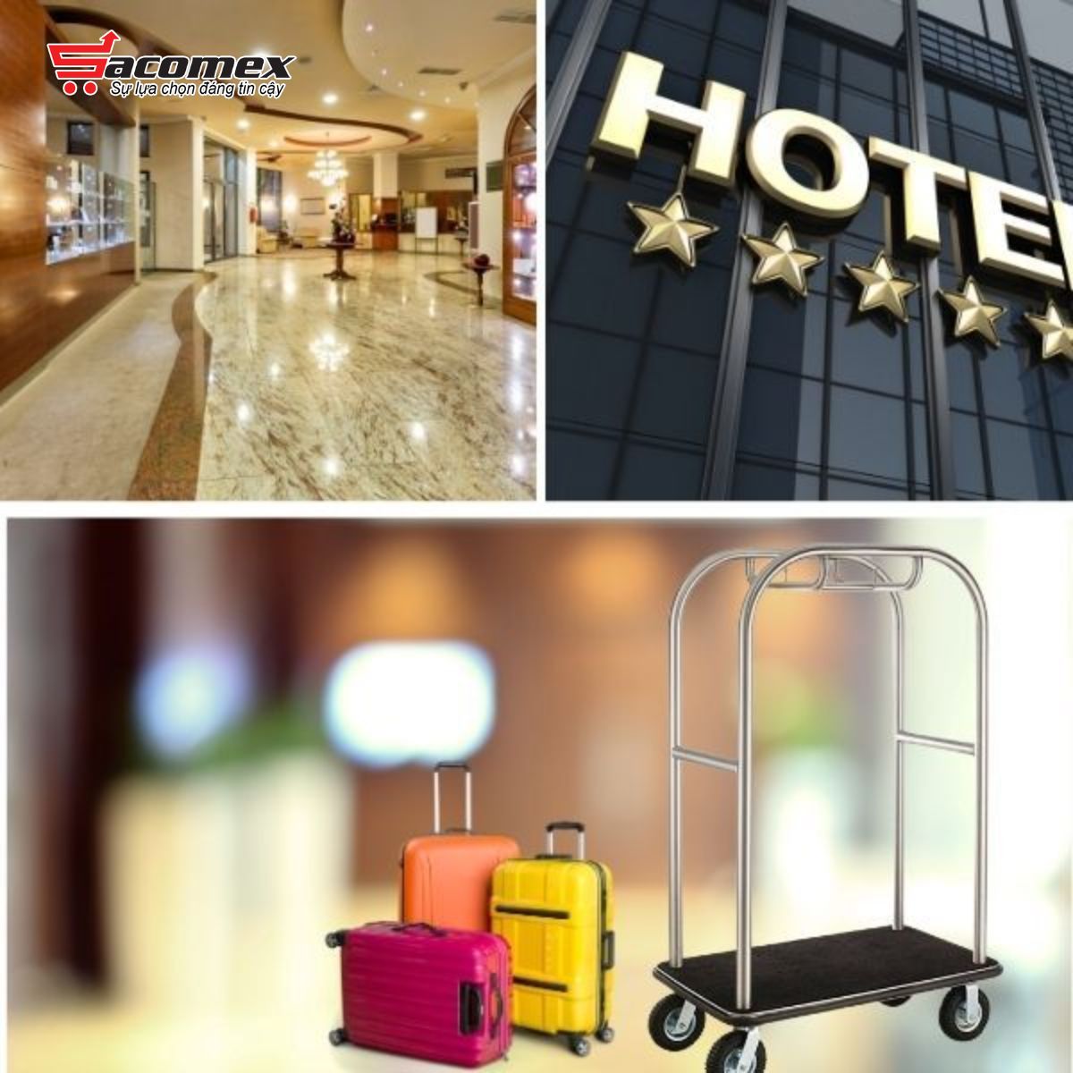 Ứng dụng của xe đẩy hành lý khách sạn inox trắng HTIXL02