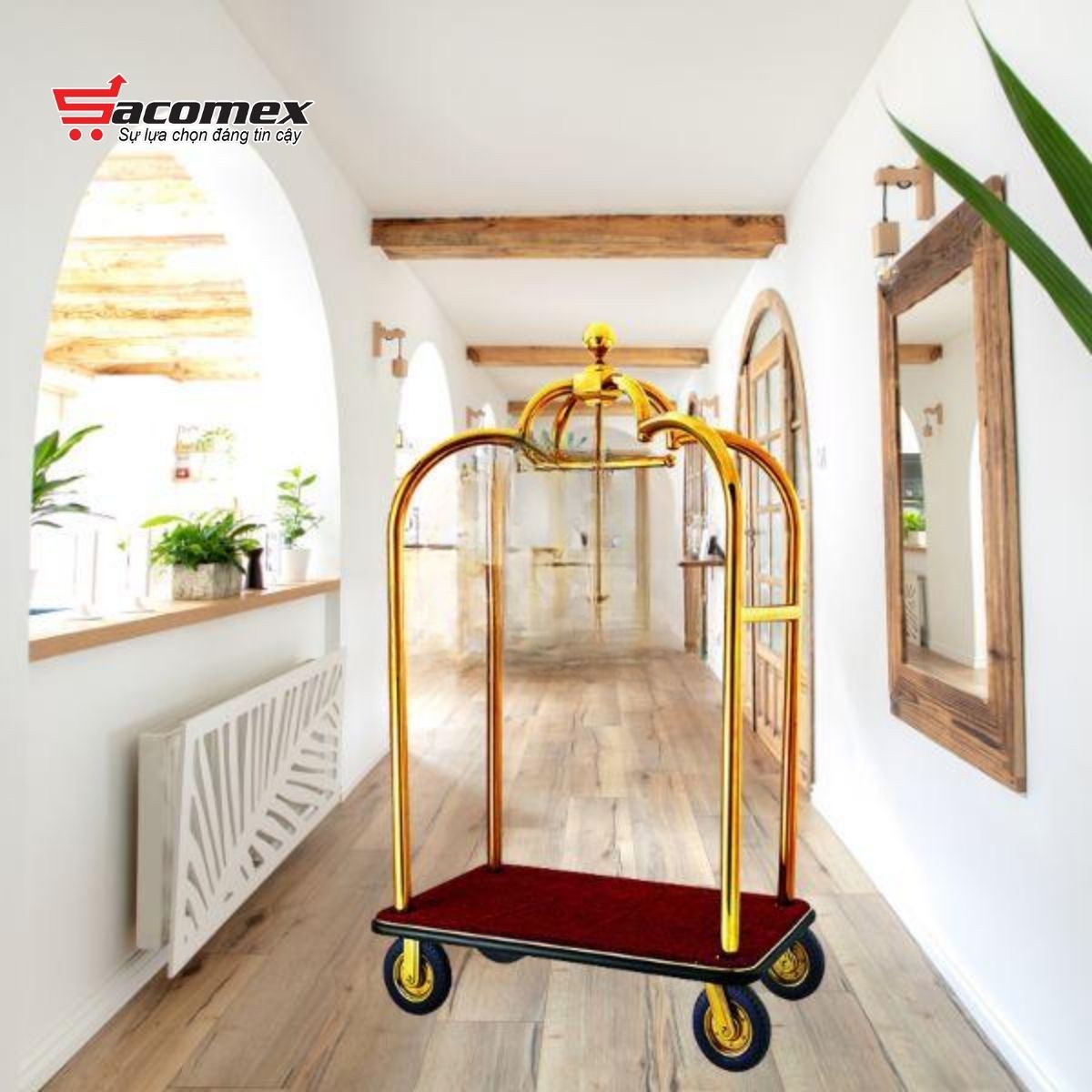 Ưu điểm nổi bật của xe đẩy hành lý khách sạn inox vàng HTGXL01