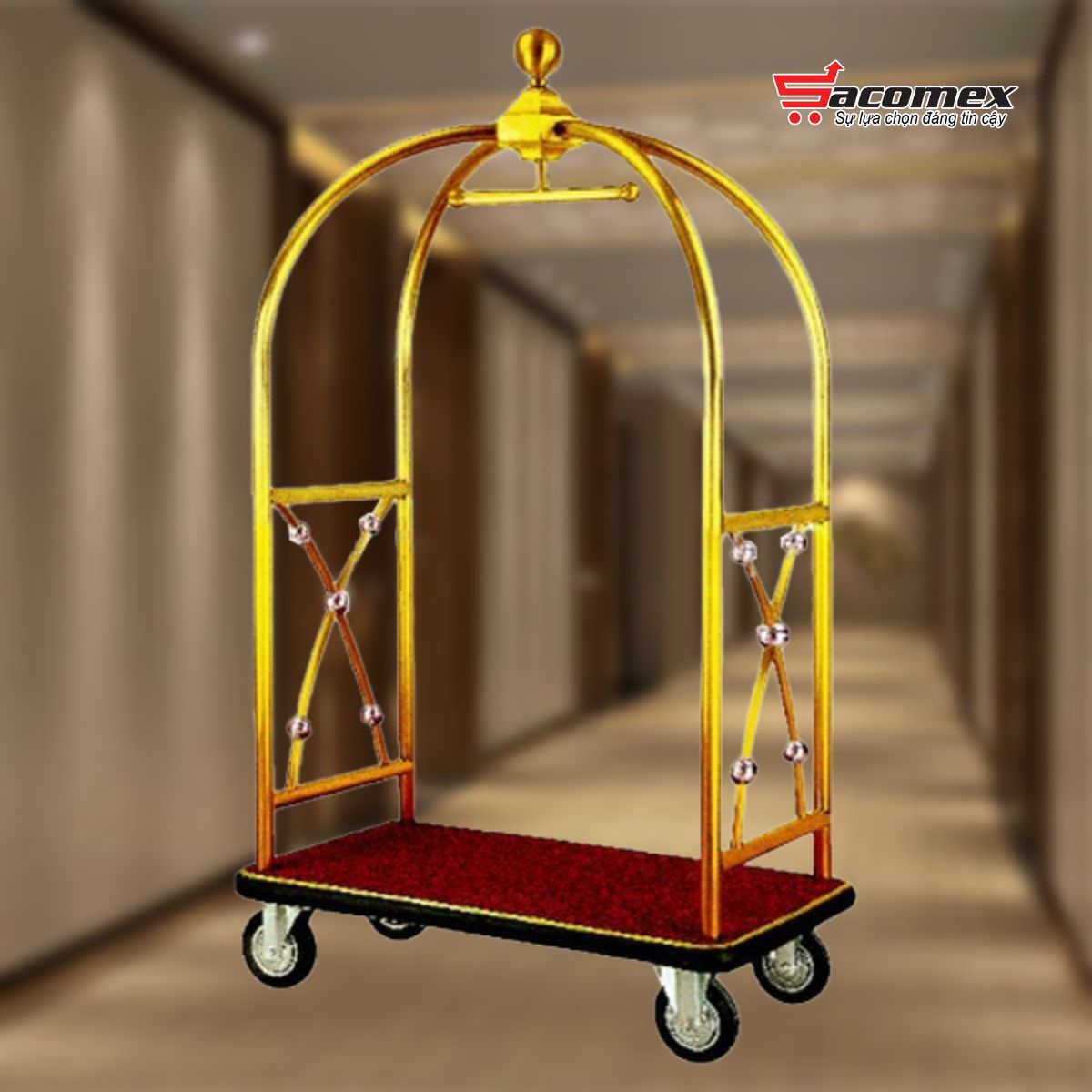 Đặc điểm nổi bật của xe đẩy hành lý khách sạn inox vàng HTGXL01A