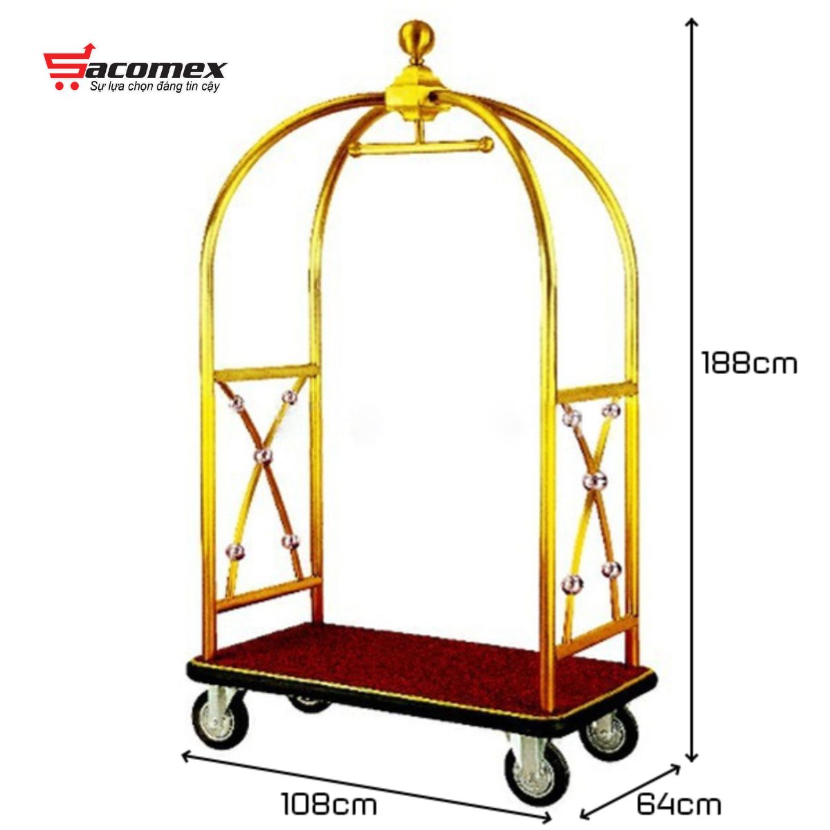 Giới thiệu về xe đẩy hành lý khách sạn inox vàng HTGXL01A