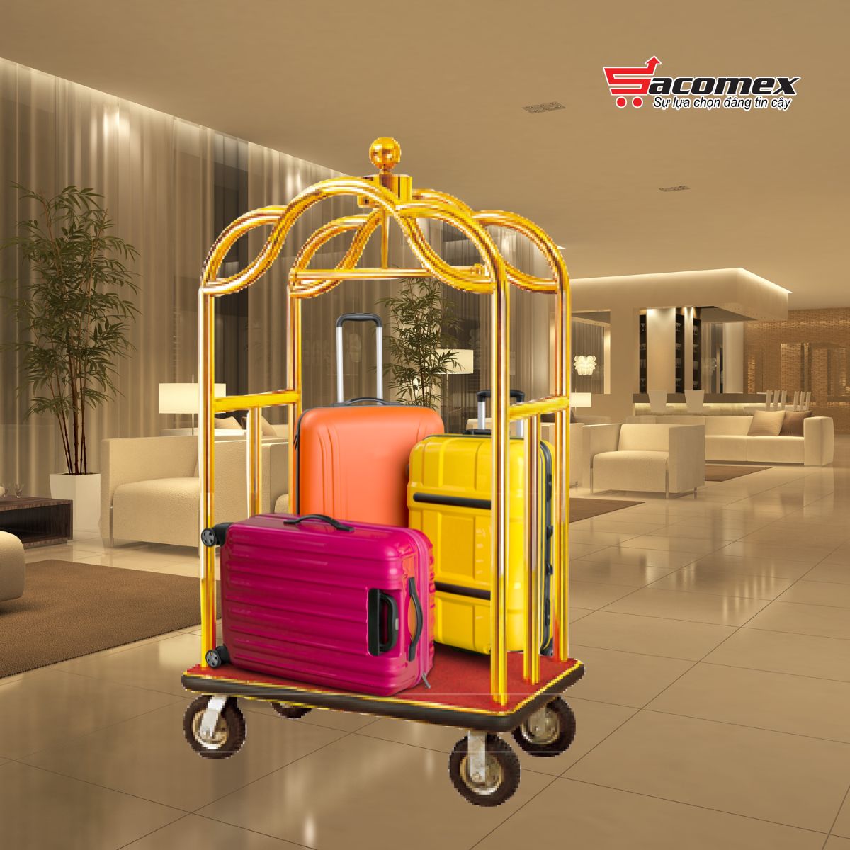 Đặc điểm nổi bật của xe đẩy hành lý khách sạn inox vàng HTGXL03