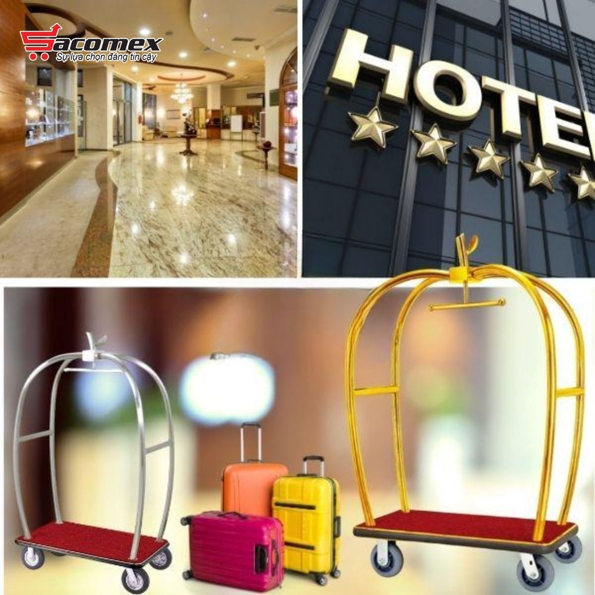 Ưu điểm nổi bật của xe đẩy hành lý khách sạn inox vàng HTGXL13