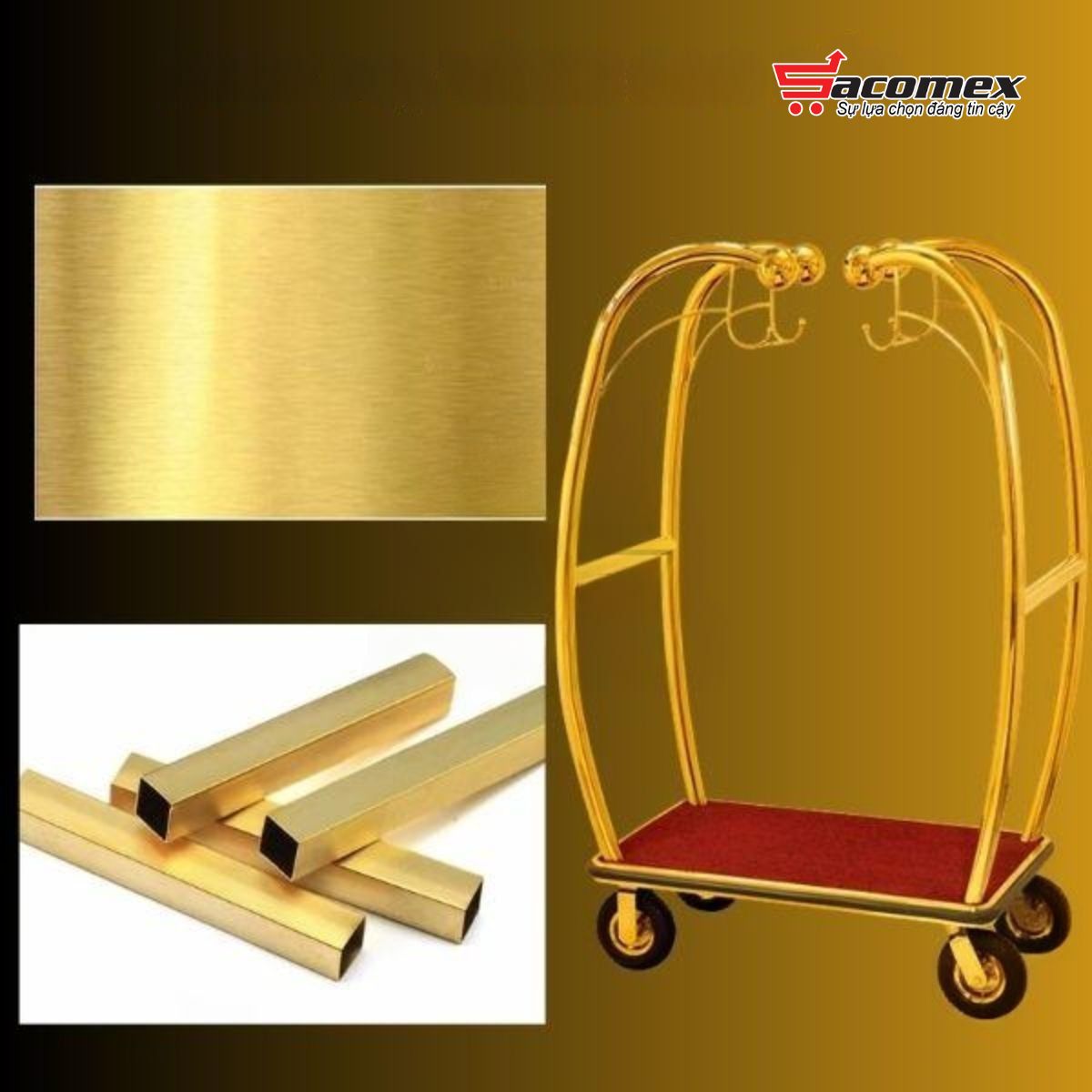 Ưu điểm nổi bật của xe đẩy hành lý khách sạn inox vàng HTGXL14