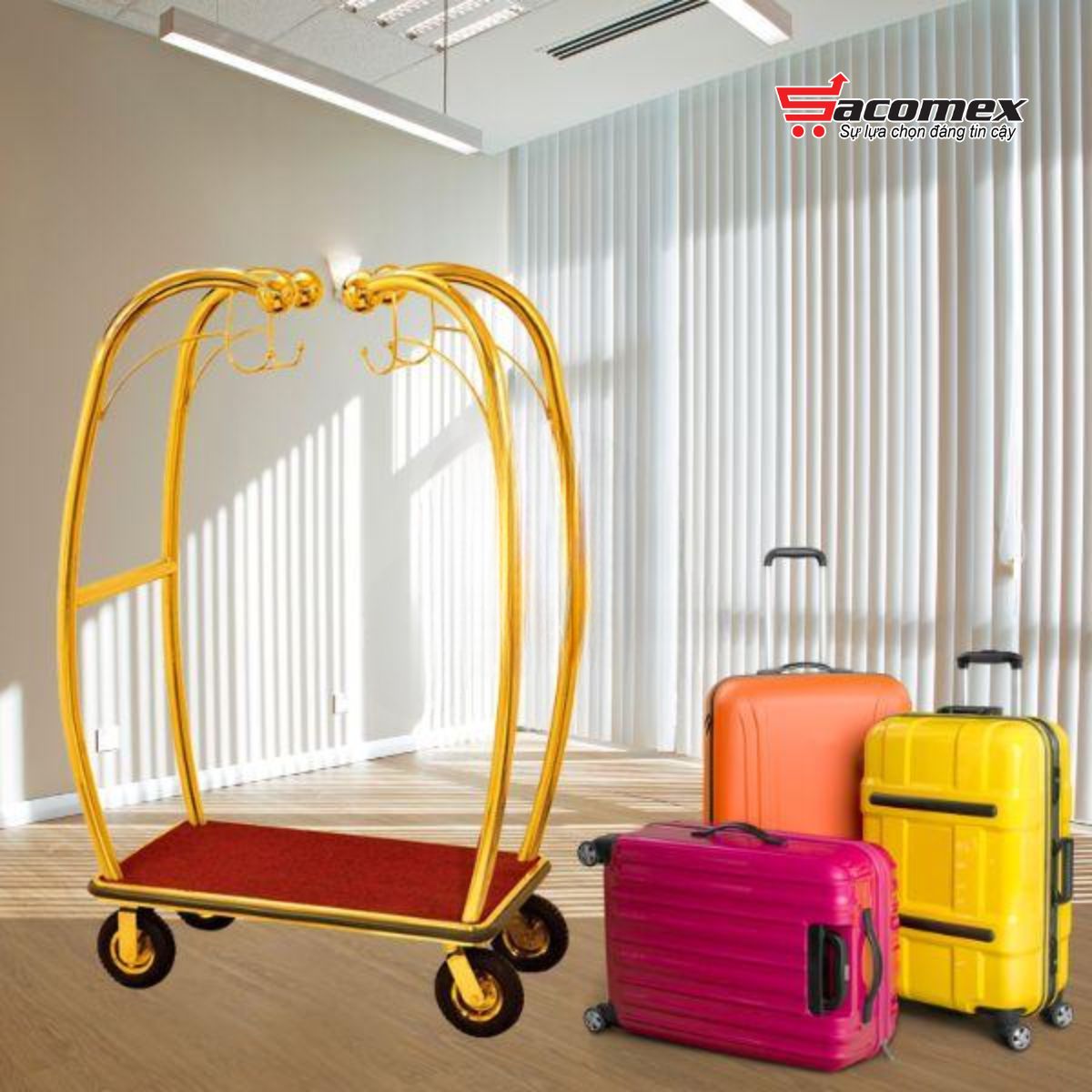 Lợi ích nổi bật khi sử dụng xe đẩy hành lý khách sạn inox vàng HTGXL14
